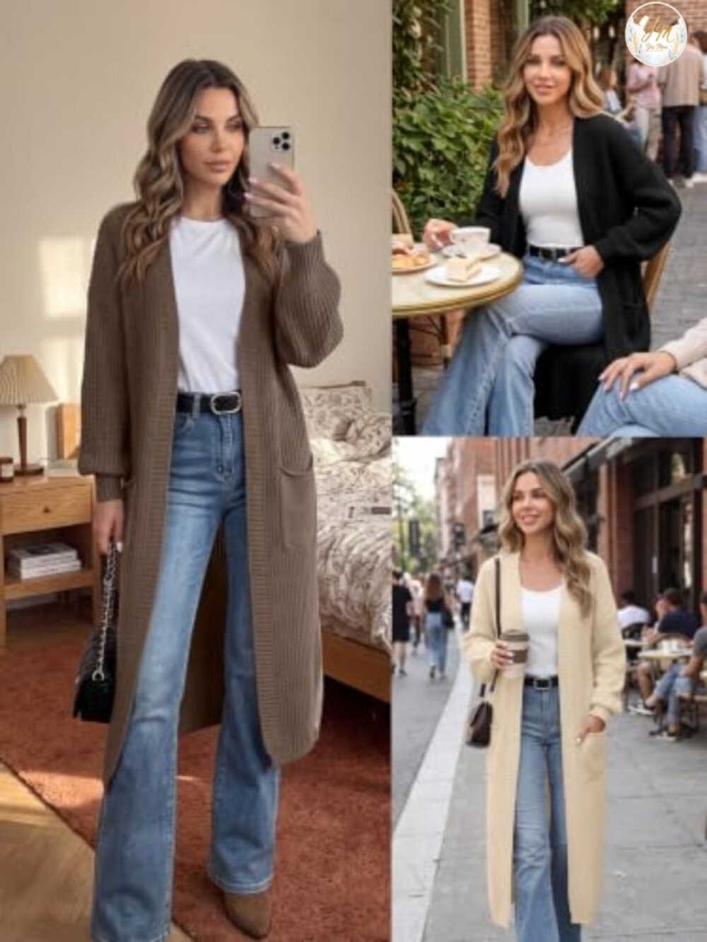 Oversized Long Cardigan Sweater with Pockets Drop Shoulder V-Neck - Picture 5 of 5